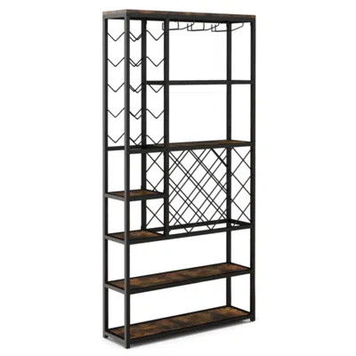 Hivvago Industrial Floor Wine Rack With 3 Rows Of Stemware Racks