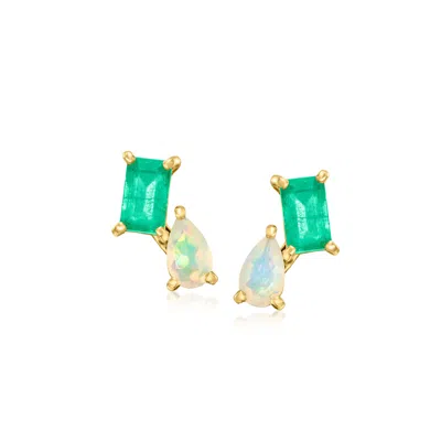Rs Pure By Ross-simons Opal And . Emerald Toi Et Moi Earrings In 14kt Yellow Gold In Green