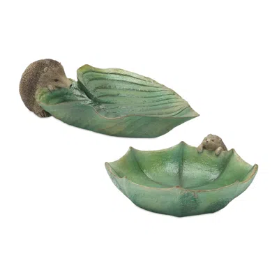 Houzbling Hedgehog W/ Leaf And Umbrella (set Of 2) 10.25"l X 3.5"h, 13.25"l X 4"h Resin