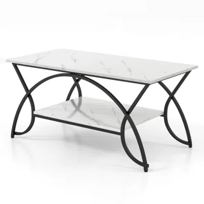 Hivvago 2-tier Faux Marble Coffee Table With Marble Top And Metal Frame-black & White