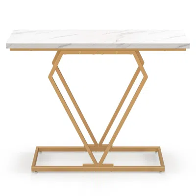Hivvago Gold Console Table With Diamond Shape Geometric Frame-white