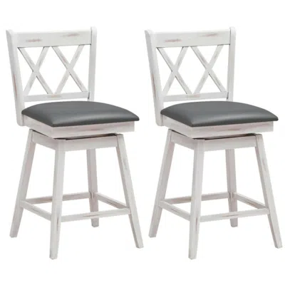 Hivvago Set Of 2 Swivel Counter Height Bar Stools With Solid Wood Legs-white