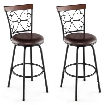 Hivvago 2 Pieces 24-30 Inch Adjustable Pu Cushioned Swivel Barstools-brown