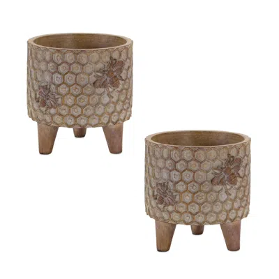 Houzbling Pot W/legs (set Of 2) 5"d X 5.25"h Resin