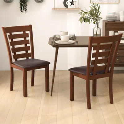 Hivvago Wooden Dining Chairs Set Of 2 With Upholstered Seat And Rubber Wood Frame-brown