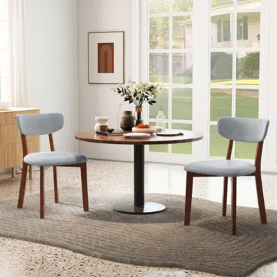 Hivvago Dining Chairs Set Of 2 Upholstered Mid-back Chairs With Solid Rubber Wood Frame-gray