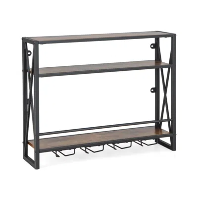Hivvago 3-tiers Industrial Wall Mounted Wine Rack With Glass Holder And Metal Frame