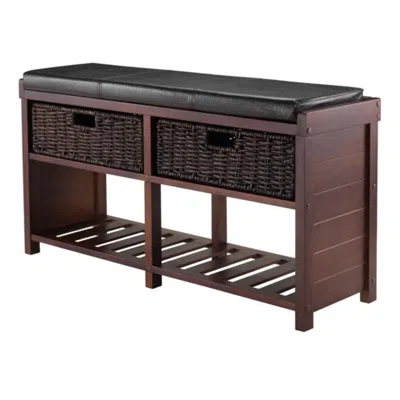 HIVVAGO STORAGE BENCH WITH SEAT CUSHION AND 2 FOLDABLE CORN HUSK BASKETS CAPPUCCINO ESPRESSO AND CHOCOLATE 
