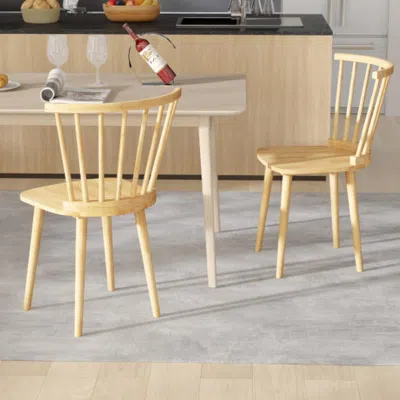 Hivvago Dining Chair Set Of 2 Linen Fabric Upholstered Kitchen Chairs With Padded Seat-natural