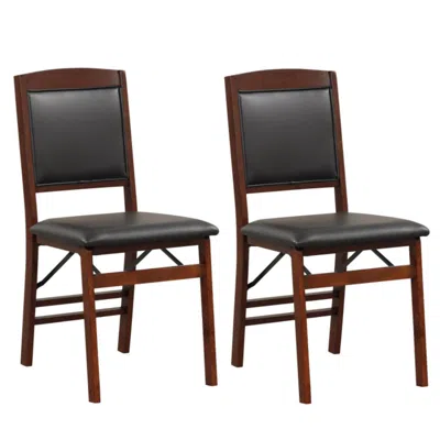 Hivvago Set Of 2 Folding Dining Chairs With Padded Seat And High Backrest-brown