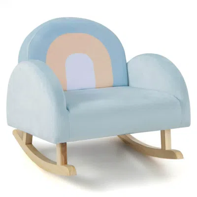 Hivvago Toddler Rocking Chair With Solid Rubber Wood Frame Soft Velvet Cover-blue
