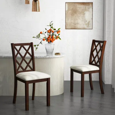 Hivvago Dining Chair Set Of 2 Wood Kitchen Chairs With Upholstered Seat Cushion And Rubber Wood Legs-brown