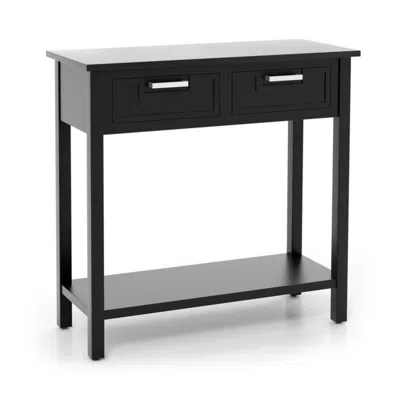Hivvago Narrow Console Table With Drawers And Open Storage Shelf-black