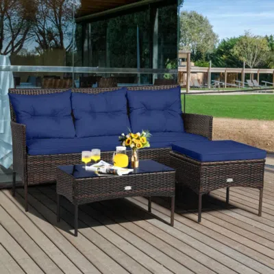 Hivvago 3 Pieces Patio Furniture Sectional Set With 5 Cozy Cushions-navy