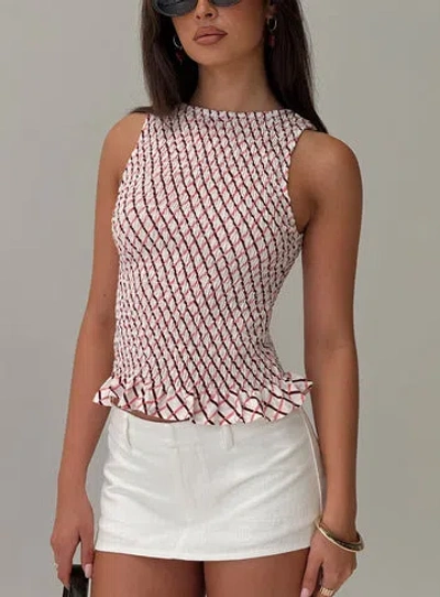 Motel Birita Shirred Checkered Tank Top In Multi In Pink