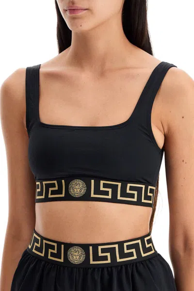 Shop Versace "top Bikini With Greek Border Trim In Black