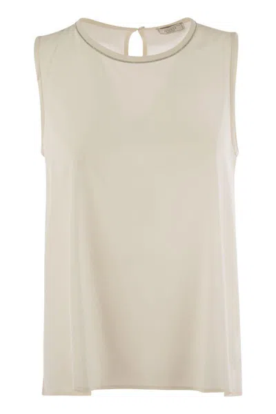 Peserico Stretch Silk Crepe De Chine Top In Pearl
