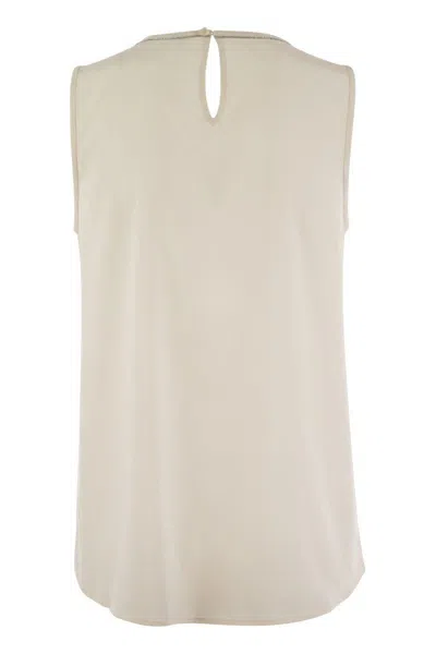 Peserico Stretch Silk Crepe De Chine Top In Pearl