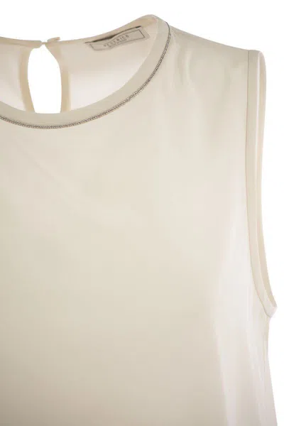Peserico Stretch Silk Crepe De Chine Top In Pearl