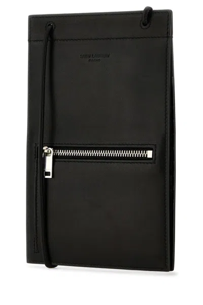 Saint Laurent Paris Zip Detailed Card Holder In Black