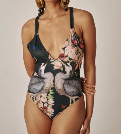 Carolina K Jewel One Piece Swimsuit In Exotic Bird Black In Multi