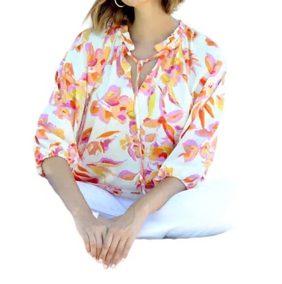 Veronica M Split Neck Blouse In Emilie In Multi