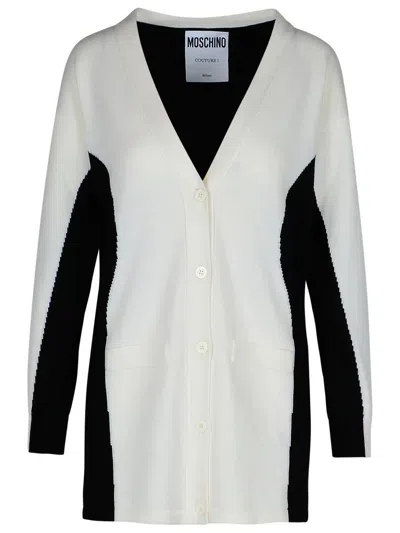 Moschino Black And White Wool Cardigan In White