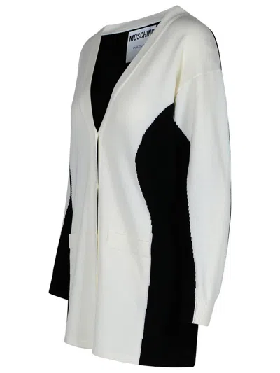 Moschino Black And White Wool Cardigan In White