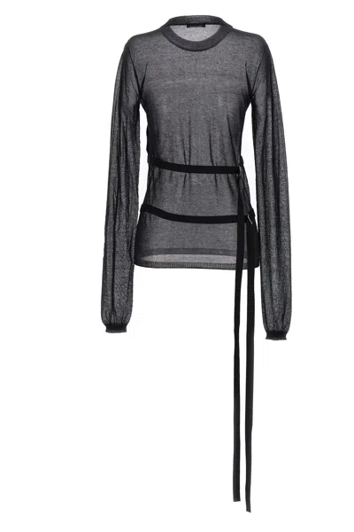 Ann Demeulemeester Black Lace Up Detail Sweater In Black