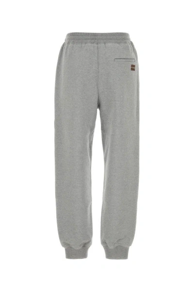 Miu Miu Cotton Fleece Pants With Leather Trim In Gray