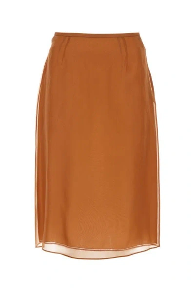Prada Double Layer Semi-sheer Midi Skirt In Silver