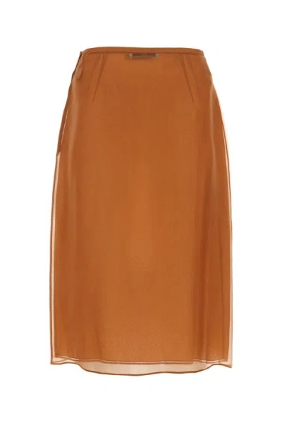Prada Double Layer Semi-sheer Midi Skirt In Silver