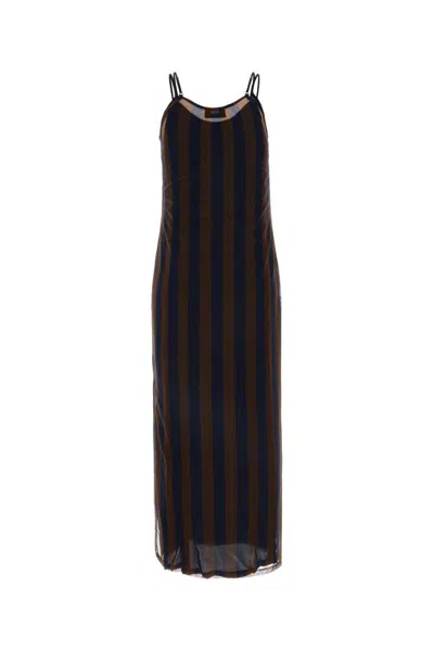Fendi Sheer Overlay Midi Length Slip Dress In Stripped