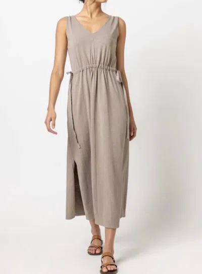 Lilla P Drawcord Waist Maxi Dress In Driftwood In Beige