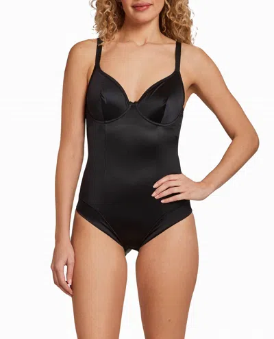 NICOLE MILLER SHINY MICRO SHAPING UNDERWIRE BODYSUIT IN BLACK 