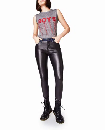 Nicole Miller Leather And Denim Jean In Black Leather Denim In Blue