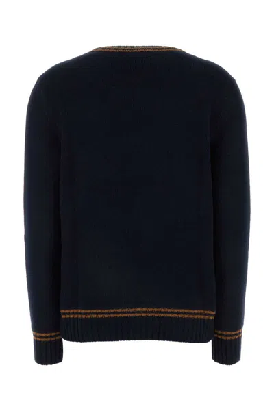 Prada Blue Cashmere Blend Sweater With Logo In Blue
