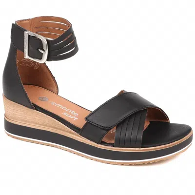 Remonte Women's Leather Wedge Sandals In Black In Black