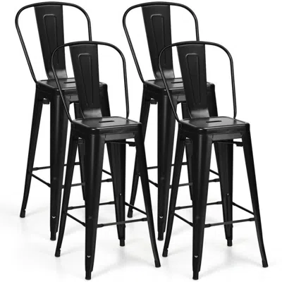 Hivvago 30 Inch Height Set Of 4 High Back Metal Industrial Bar Stools-