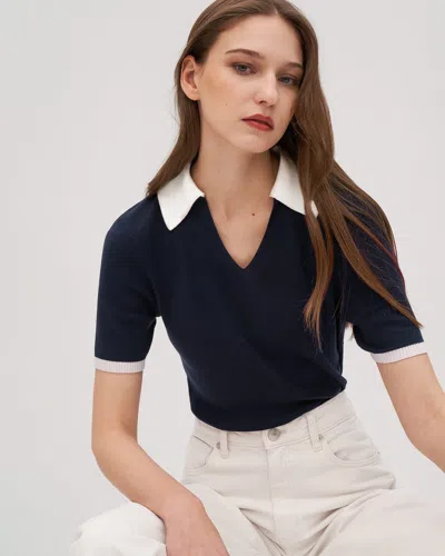 Lilysilk Timeless Mei Silk Knit Polo For Women In Blue
