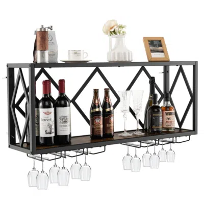Hivvago Wall Mounted Wine Rack For 39 Bottles And 12 Glasses