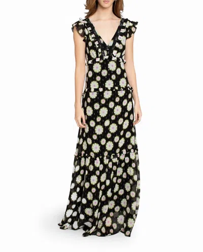 Nicole Miller Hazy Daisy Ruffle Maxi Dress In Black