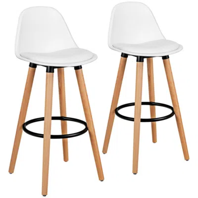 Hivvago 2 Pieces Mid Century Barstool 28.5 Inches Dining Pub Chair-white