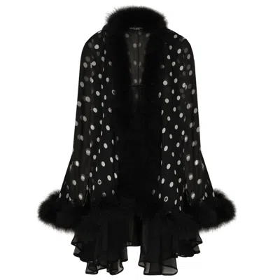 Dolce & Gabbana Polka-dot Printed Chiffon Cape In Black/white