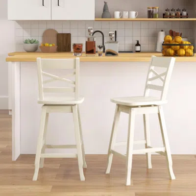 Hivvago Swivel 24-inch Counter Height Stool Set Of 2 With Inclined Backrest-white