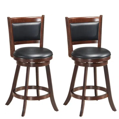 Hivvago 2 Pieces 24 Inch Swivel Counter Stool Dining Chair Upholstered Seat-brown