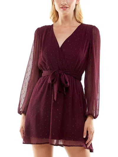 Speechless Juniors Womens Chiffon Metallic Dot Wrap Dress In Red