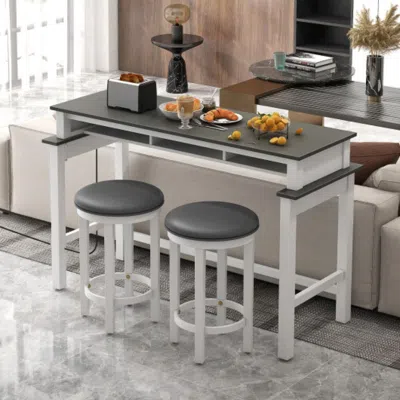 Hivvago 3-piece Home Bar Set With 2 Upholstered Bar Stools Outlets And Usb Ports-gray