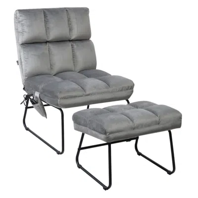 Hivvago Velvet Massage Recliners With Ottoman Remote Control And Side Pocket-gray