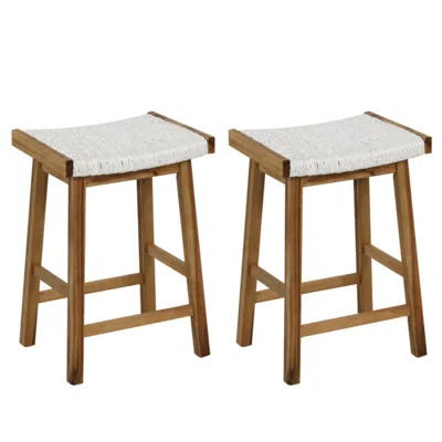 HIVVAGO SET OF 2 25.5 INCH DINING BAR STOOL WITH SEAWEED WOVEN SEAT 
